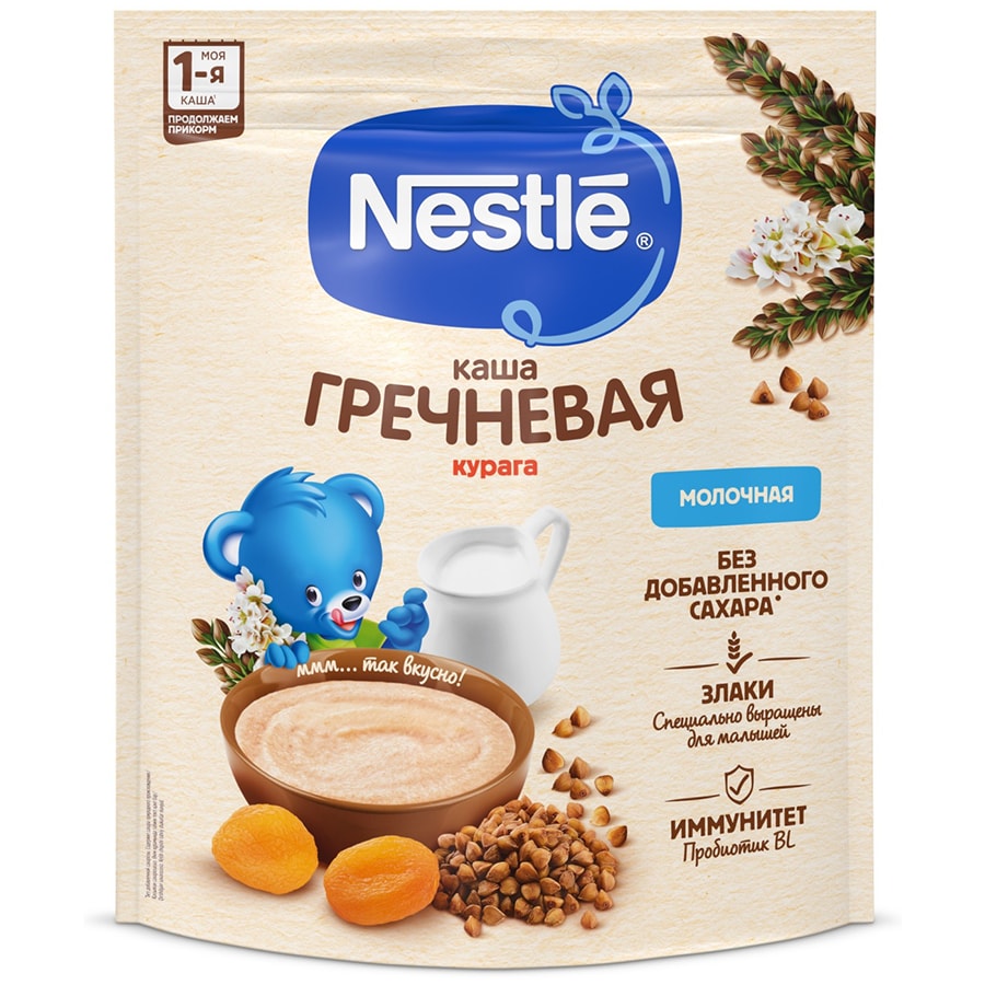 Детская каша Nestle Молочная гречневая с курагой для продолжения прикорма 200 г с пробиотиком BL